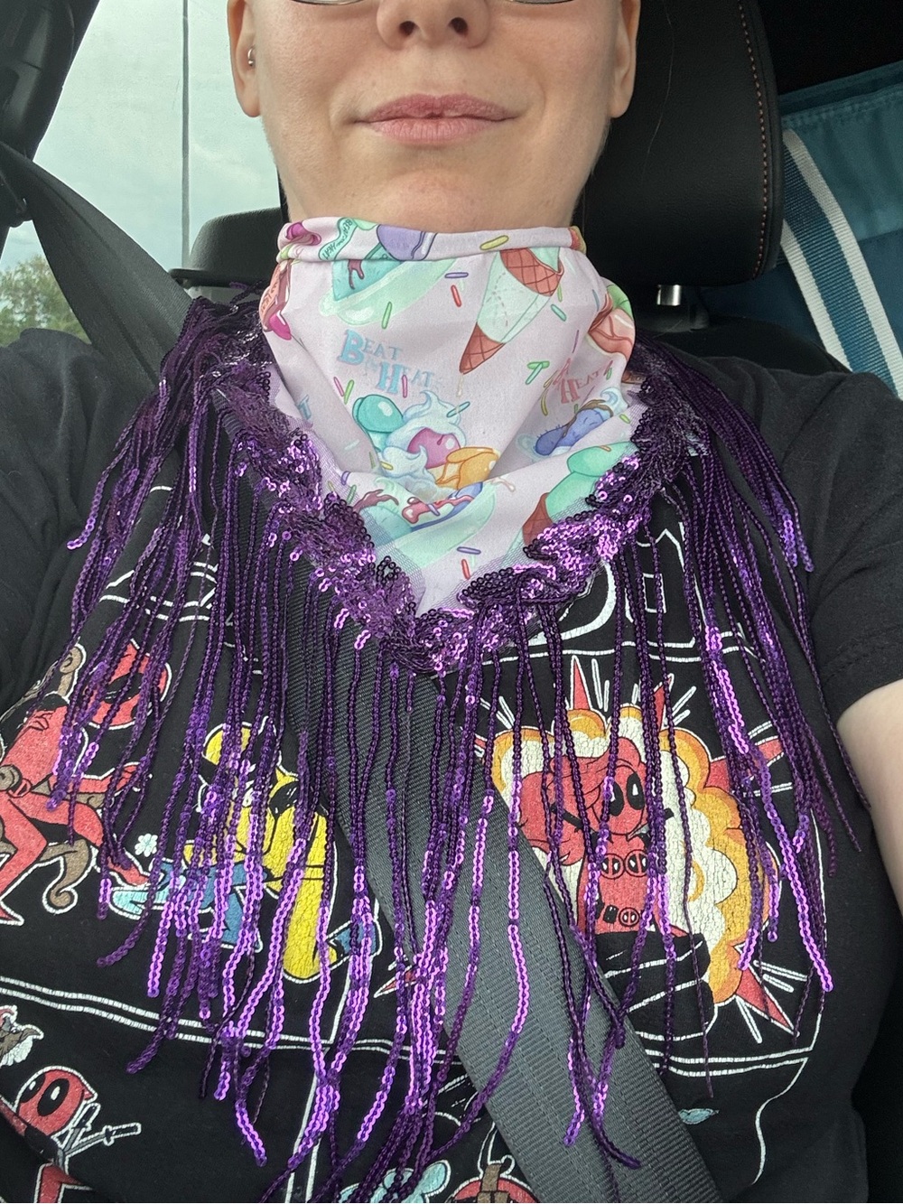 Purple Sequin Fringe Bandana Scarf - Unbranded